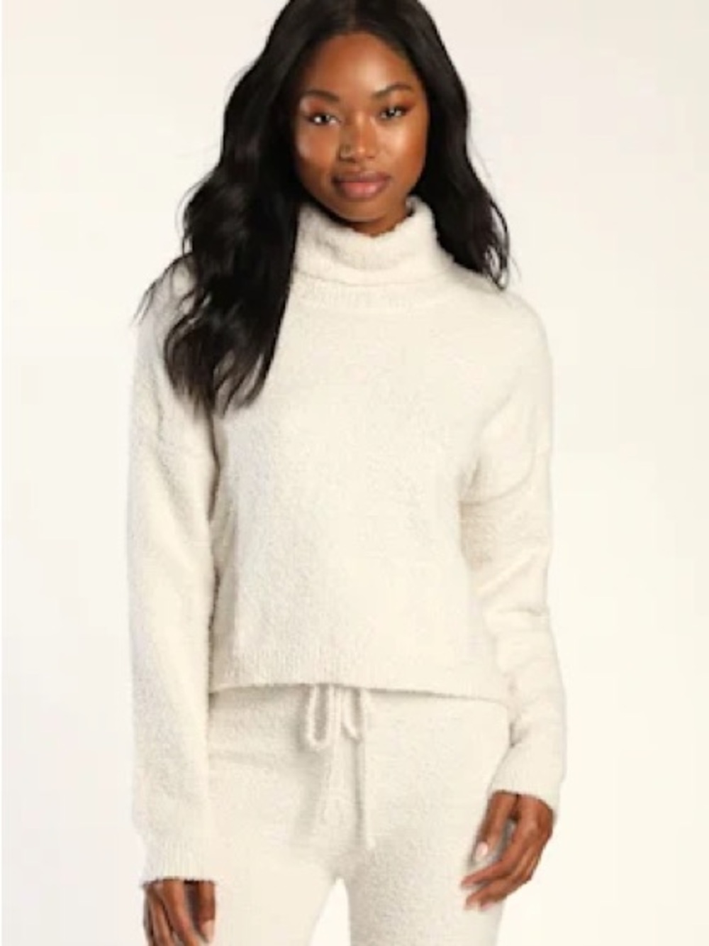 Plush Cream Turtleneck Lounge Sweater